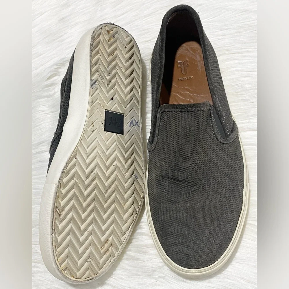 Frye‎ Brett Leather Perf Slip On Loafer Shoes Slate Gray 9.5